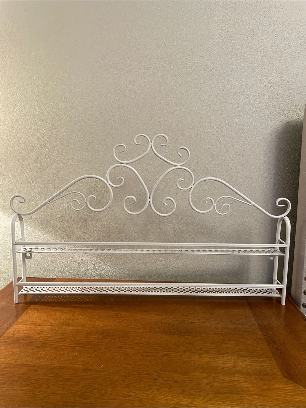 Metal White Wall Shelf for Nail Polish Essential Oils Spools of Thread Organizer